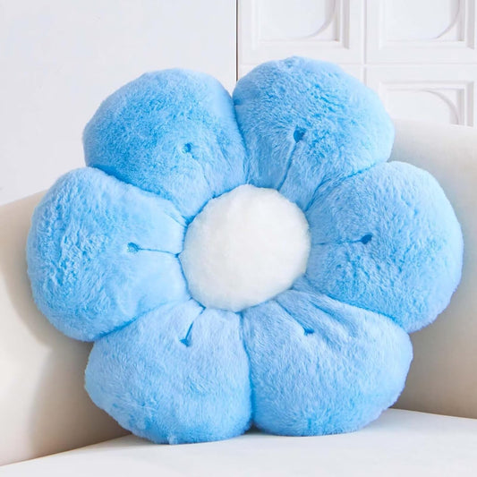 Flower Pillow, Cute Flower Shaped Decorative Pillow, Soft Rabbit Fur Daisy Pillow Home Decor Floor Seating Cushion for Bedroom Living Room (Blue2 19.6 Inch)