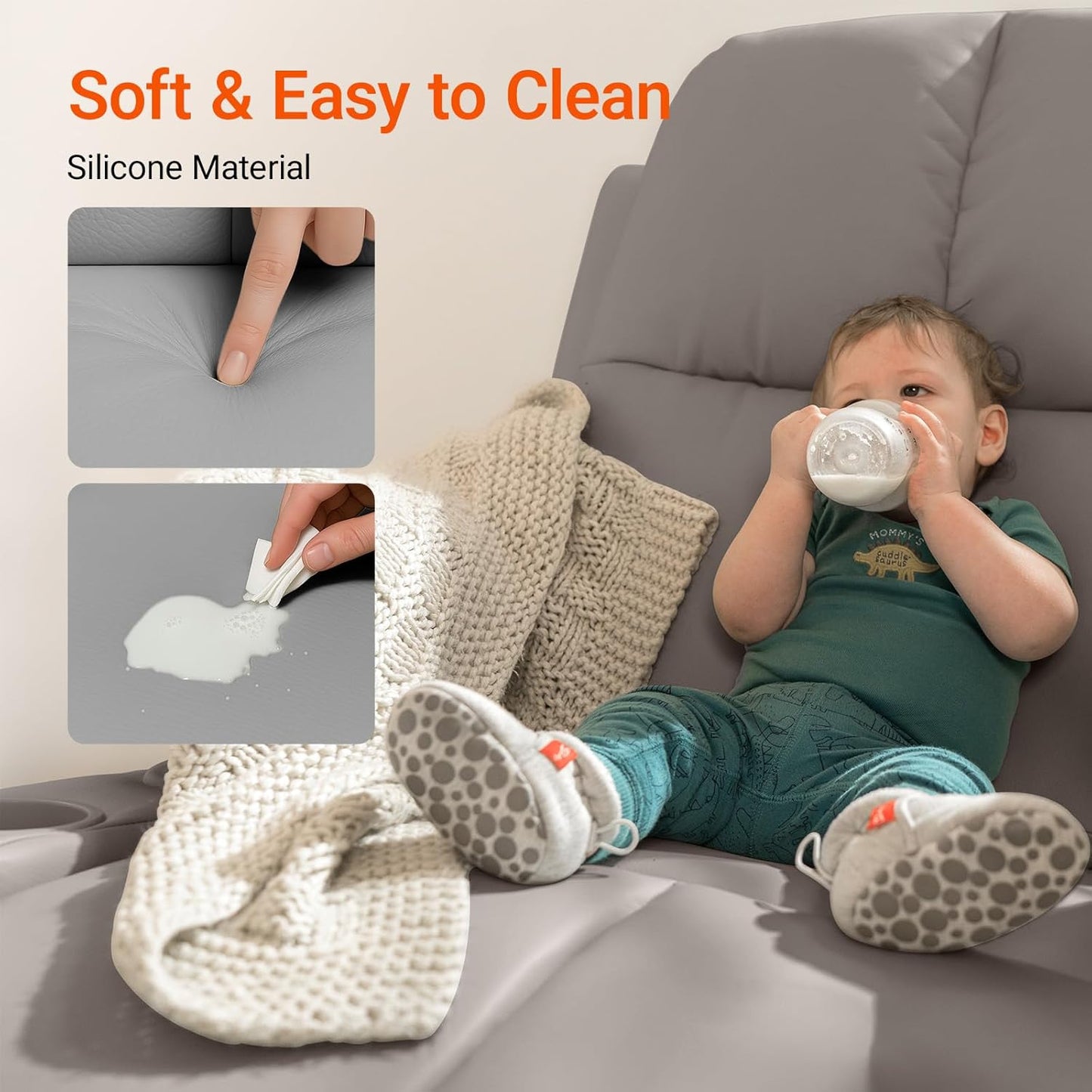 Rocking Chair Nursery with Adjustable Armrests, Electric Glider Recliner Nursing Chair for Breastfeeding, Power Swivel Recliner Chairs with USB Port and Storage, FSC Certified (Haze)