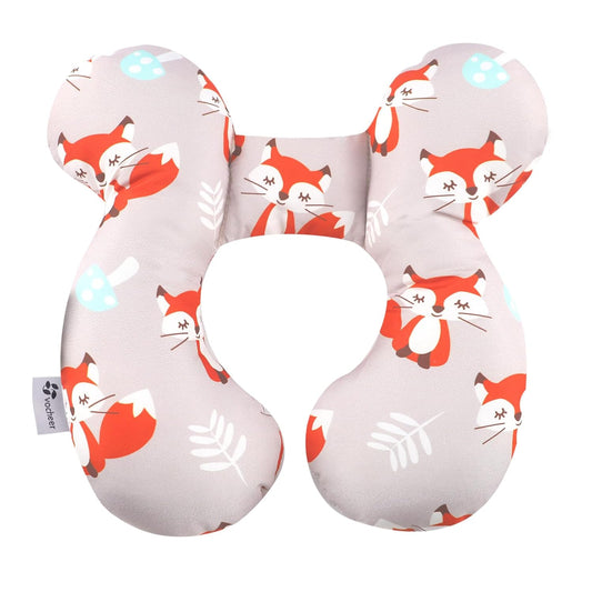 vocheer Baby Travel Pillow(Upgraded), Head and Neck Support Pillow for Pushchair, Car Seat,Stroller, Bouncer, Cotton, Orange Fox