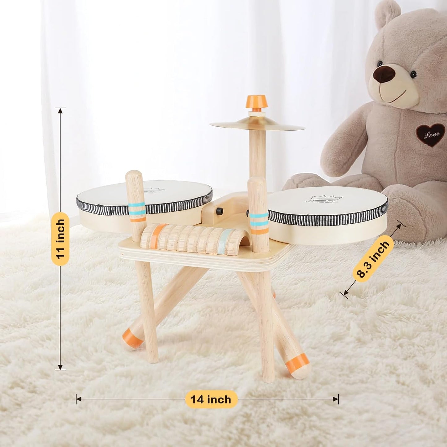Toddler Drum Set - 5 in 1 Wooden Musical Toys for Toddlers 3+, Montessori Toys for Baby Boy Girls Easter Birthday Gifts for Kids Age 3 4 5 6