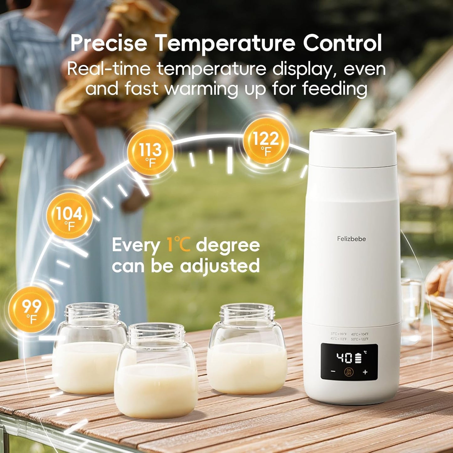 Portable Bottle Warmer for Travel, Detachable Baby Bottle Warmer Portable for Breastmilk Formula, Fast Heating & Long time Temp Keep, Rechargeable, Healthy for Baby on Journey, Car, Airplane