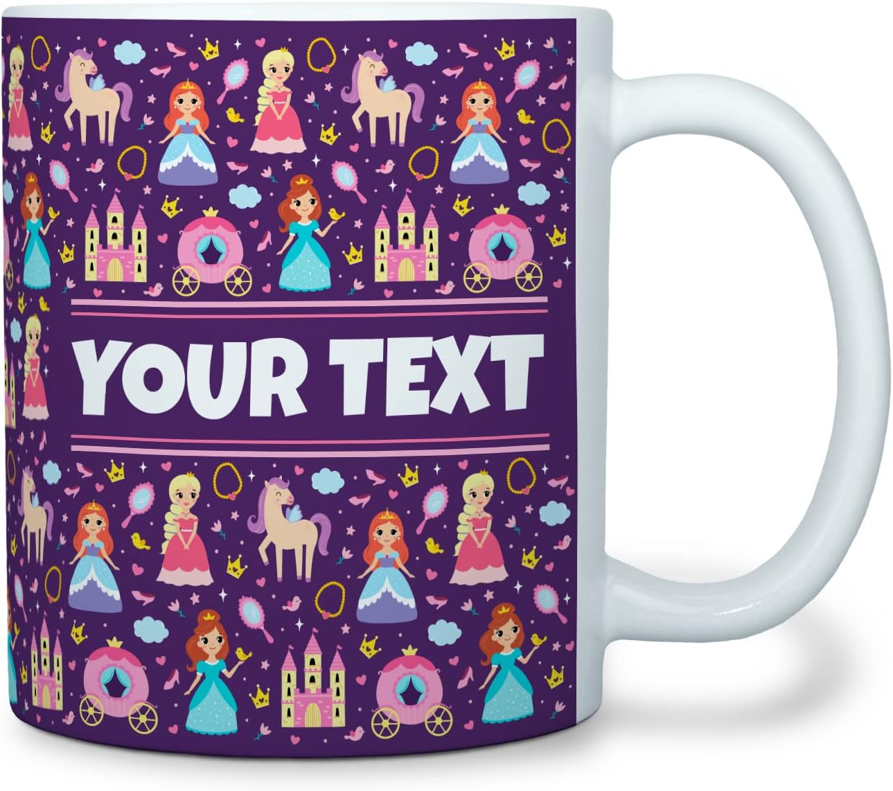 Personalized Mug for Kids - Princesses - Custom Name/Text, Ceramic Hot Chocolate/Cocoa/Coffee Cup for Girls, Birthday/Christmas/Holiday Gift - 11 oz, White Handle