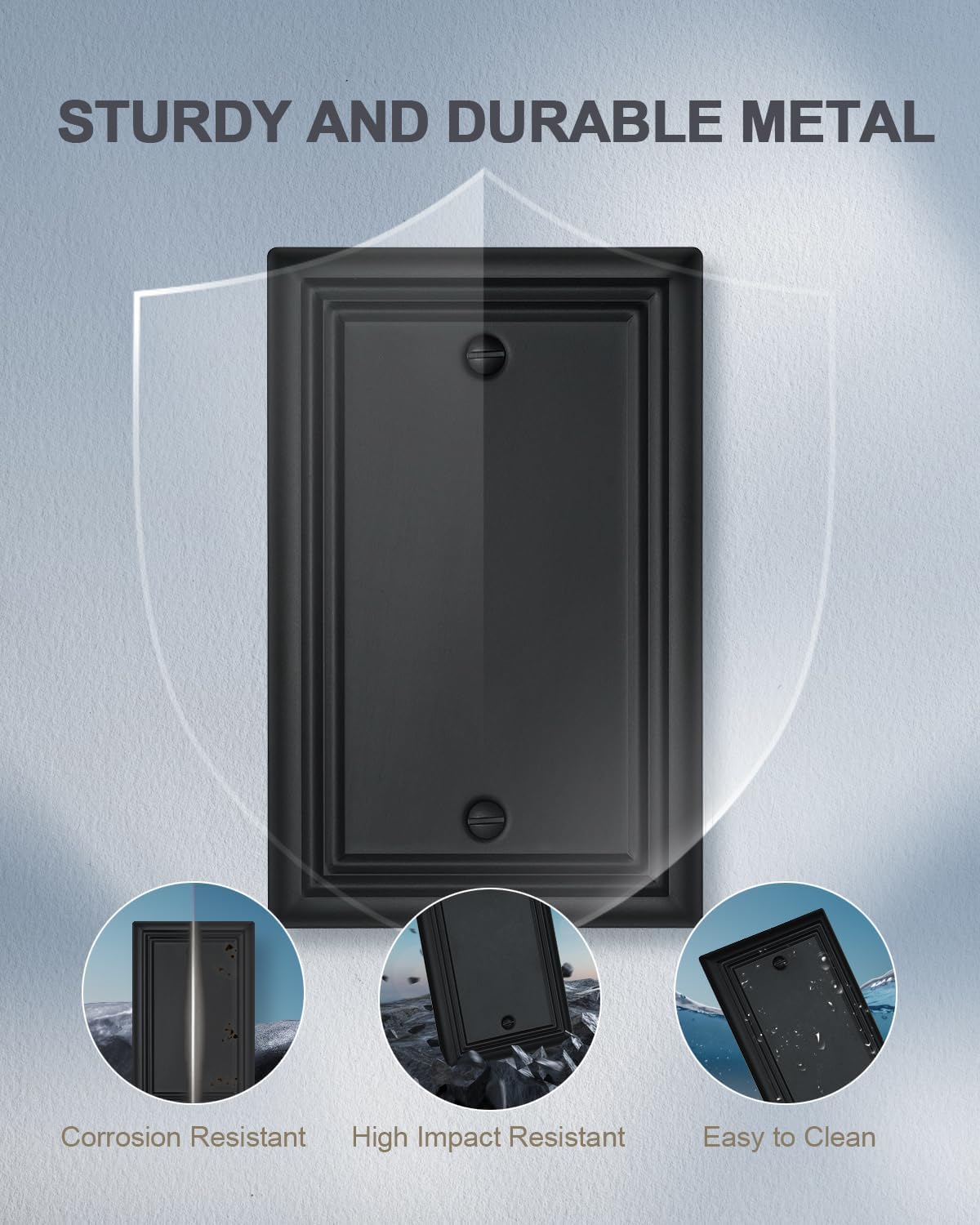 2-Pack Black Blank Wall Plates, No Device Blank Outlet Covers, Metal Electrical Covers for Unused Outlets/Switches, 3.15''*4.88'', Midsize