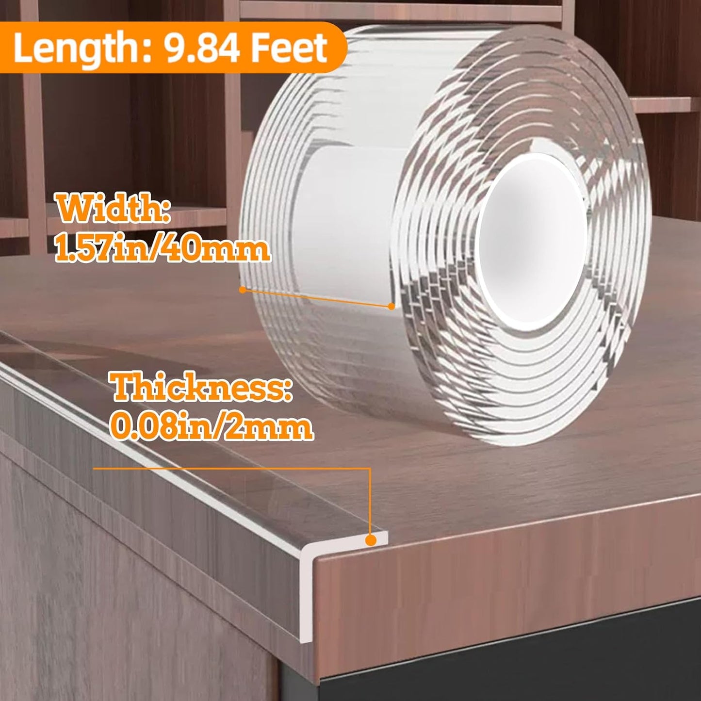 1.57 in x 9.84 FT,Clear Edge Protector Strip Sharp Edge Wrap Cover Tape,Self Adhesive Protective Bumper Guards for Cabinet Door Desk Glass Table Bed Furniture, Kitchen Countertop, Waterproof