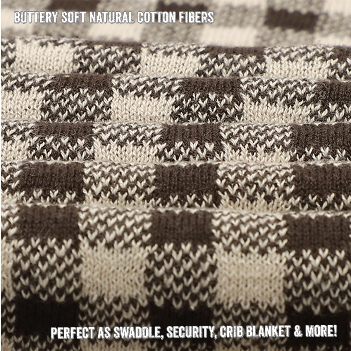 Checkered Baby Blanket for Baby Boys & Girls - 100% Soft Fine Cotton Quilt Receiving Swaddle Crib Stroller Nursery Bed Blanket Unisex Gender Neutral for Newborns Toddlers (Plaid - Mocha)