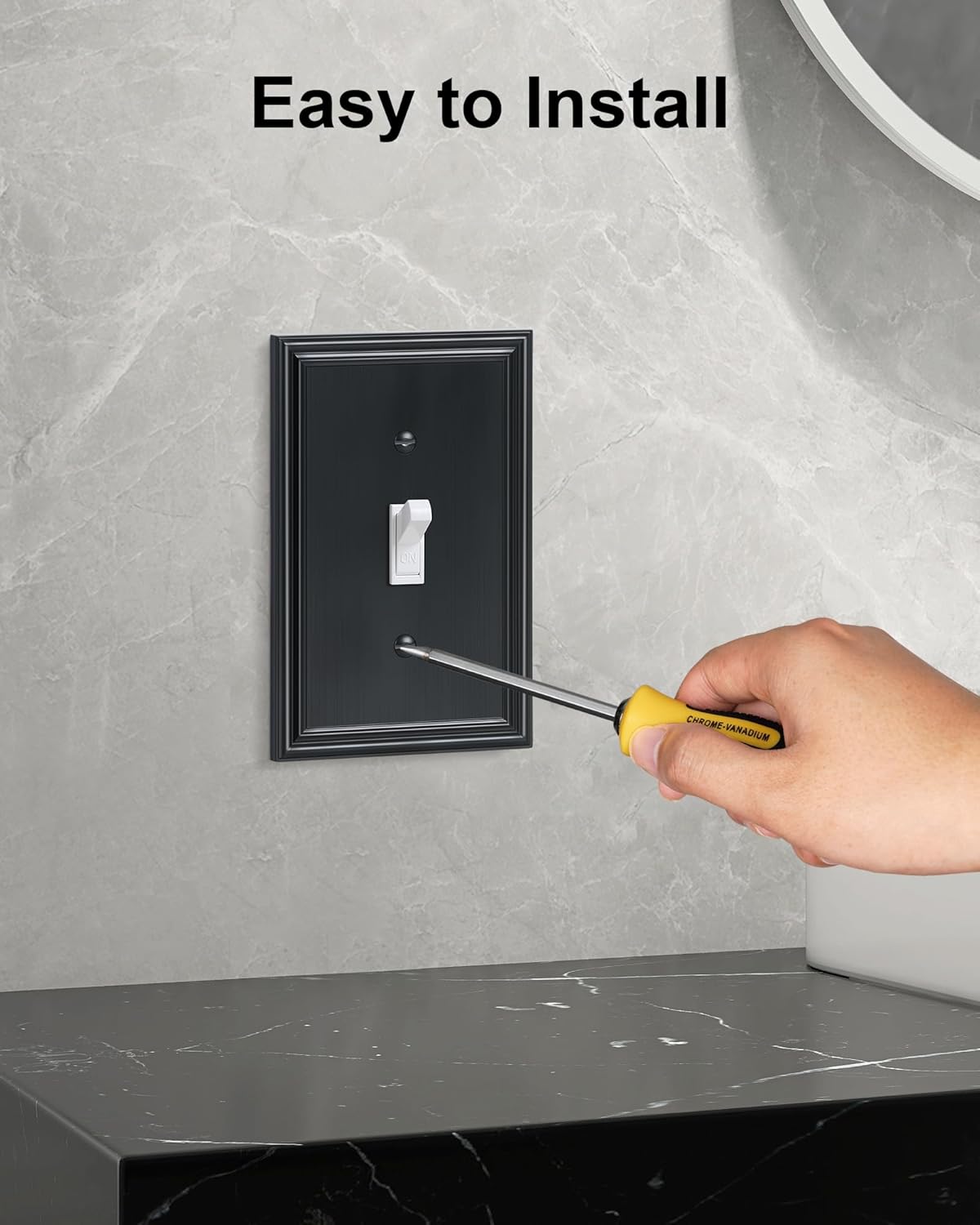 6-Pack Single Toggle Light Switch Cover Plate, Durable Solid Zinc Alloy Decorative Switch Plate Covers, Black 1 Gang Wall Plate, Corrosion Resistant