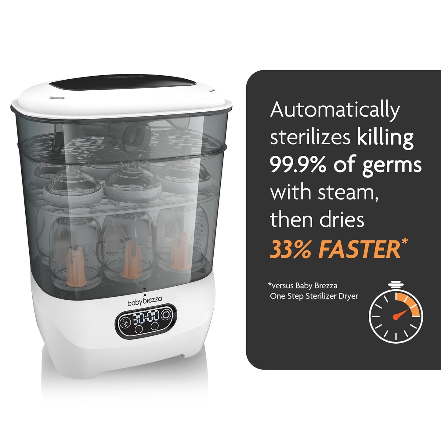 Baby Brezza Bottle Sterilizer and Dryer Advanced – 33% Faster - Largest Capacity Steam Sanitizer - Universal Sterilization Machine for All Bottles + Pump Parts - HEPA Air Filter