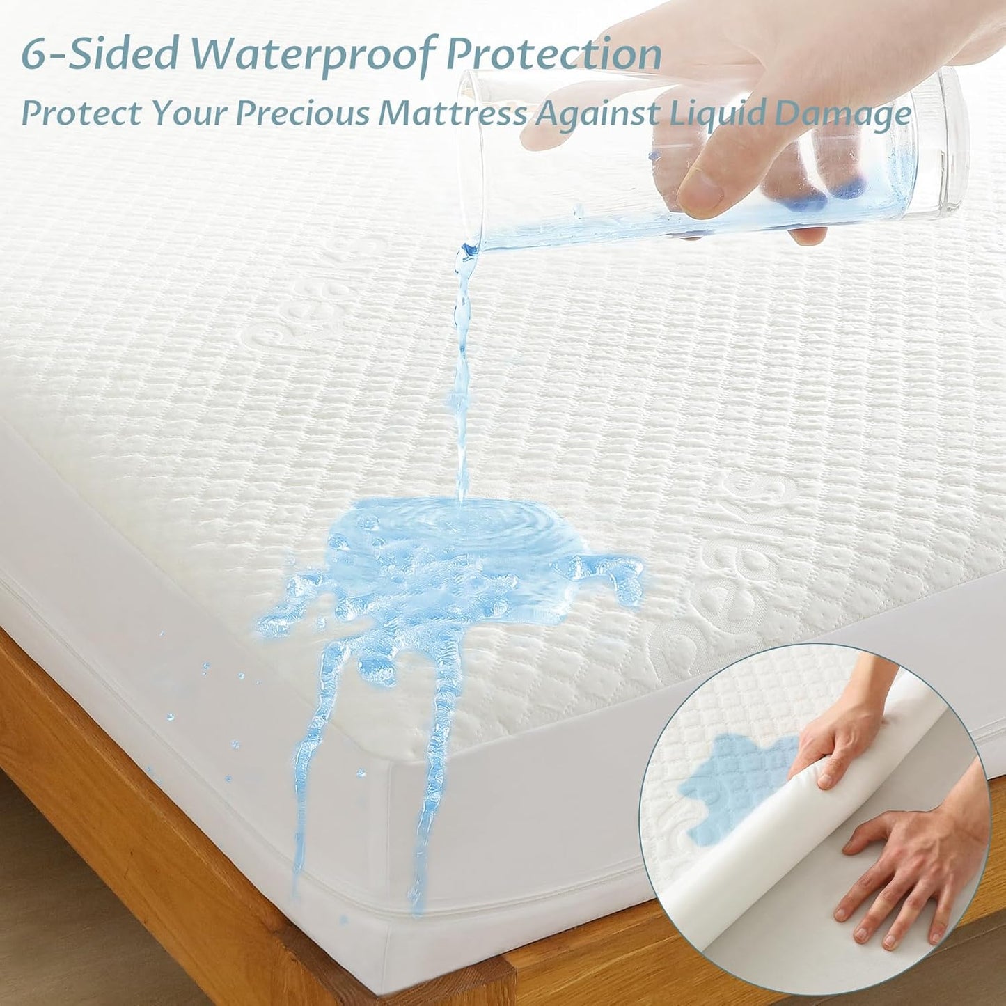 Queen Size Mattress Protector with Zipper - 100% Waterproof Zippered Mattress Cover - Soft & Cooling Noiseless Bed Mattress Covers - Top Removable Mattress Encasement 13-15" Deep