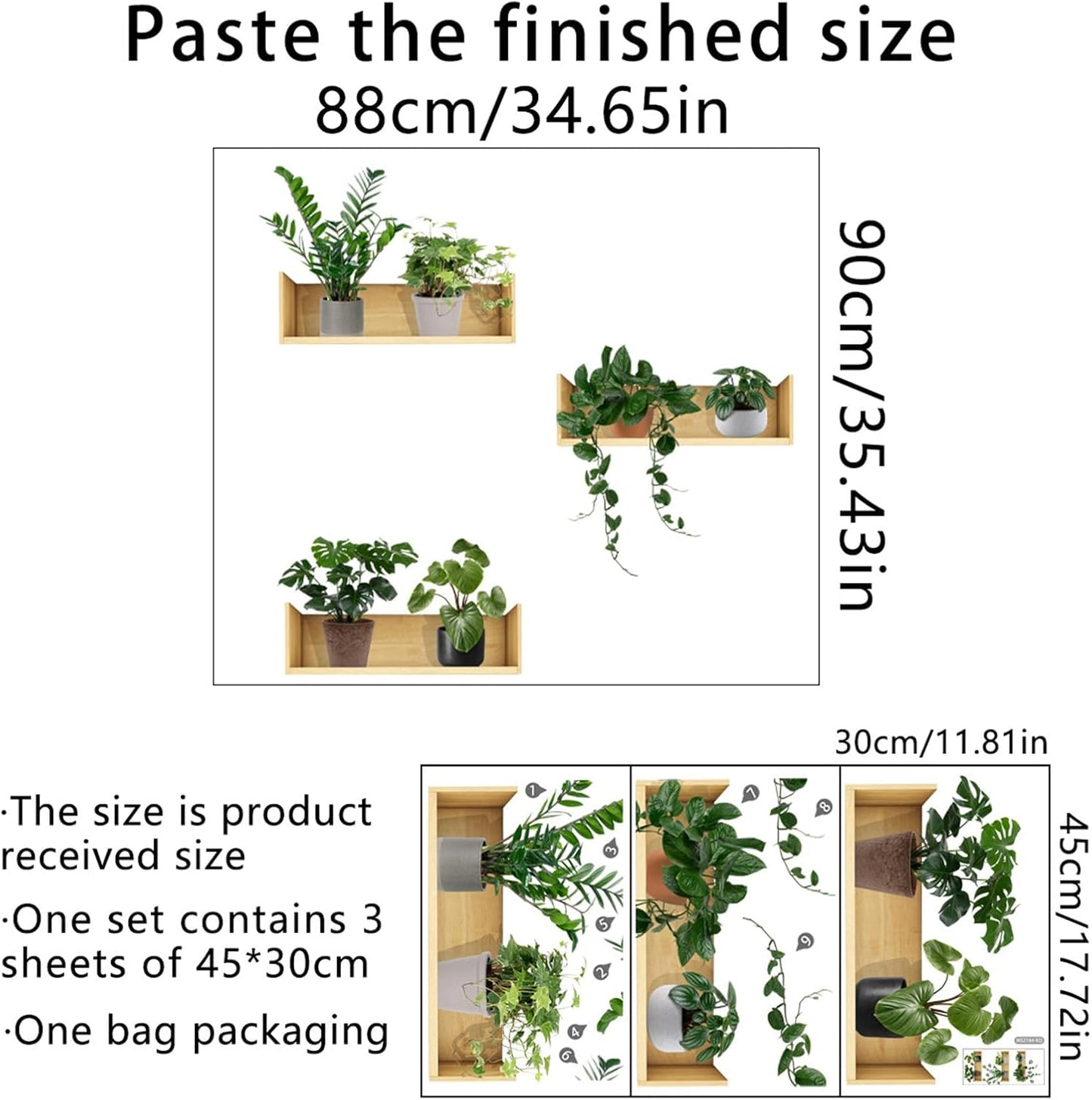 Green Plant Wall Decals 3D Bonsai Tropical Plant Wall Sticker Creative Vinyl Peel and Stick Removable Wall Art Decor for Living Room Bedroom Home Office (Tropical Plant 01)