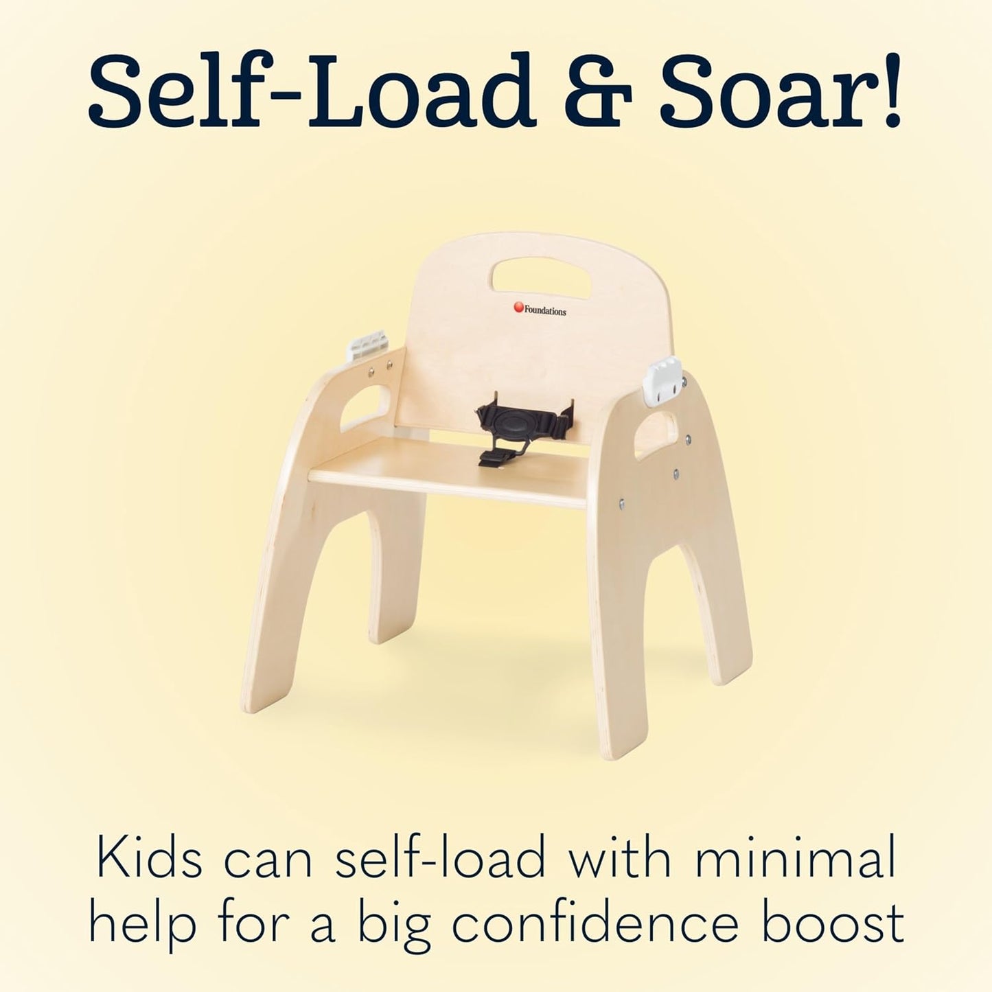 Foundations Easy Serve Low Wood Feeding Chairs Multipack, Adjustable Harness, Removable Dishwasher Safe Tray, No-Tip Base, Stackable Toddler Chairs, 2 Pack (5 inch)