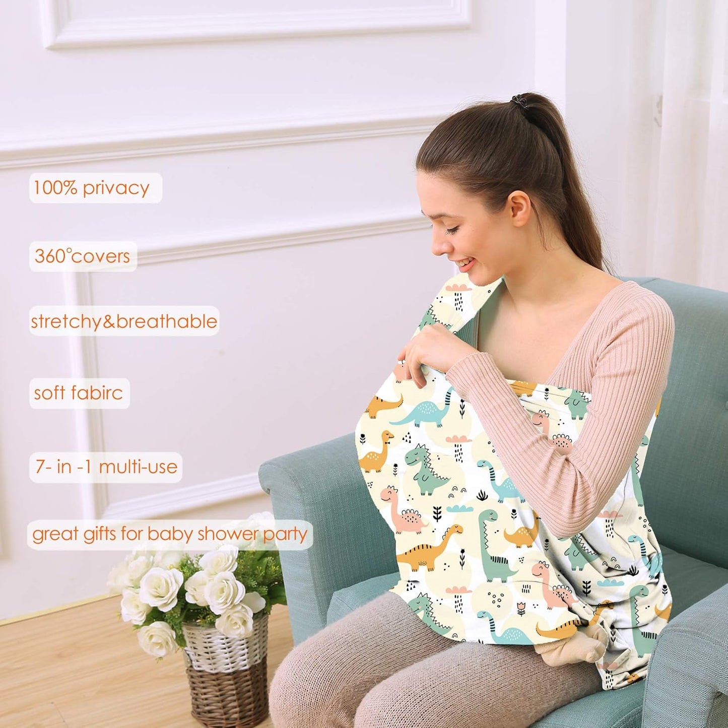 Multi-use Carseat Covers Breastfeeding Cover - Car Seat Covers for Babies, Stretchy Carseat Canopy Cover, Boys and Girls Shower Gifts (Colours Dinosaur)