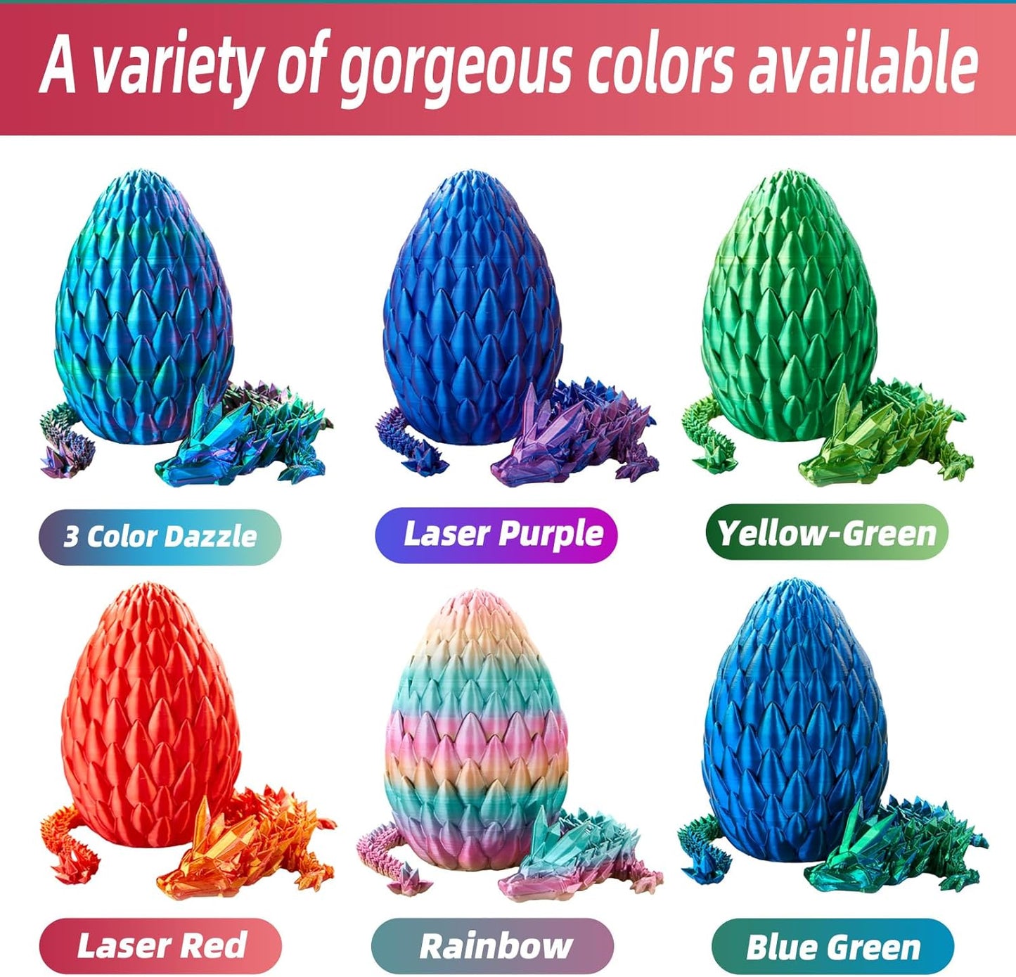 Dragon Egg,15in Crystal Dragon,Surprise Egg,Articulated Dragon,3D Printed Gift Toy,Fidget Toys for Autism/ADHD, Executive Desk Toys,Home Office Decor (Laser Red)