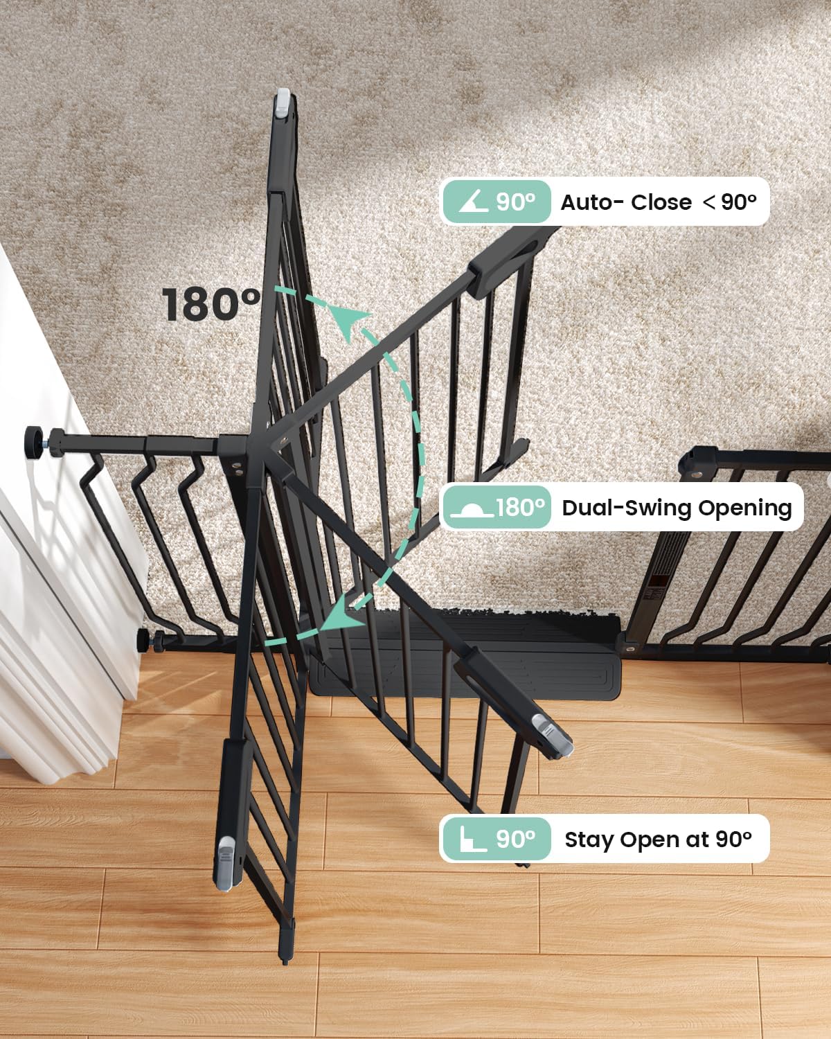 Mom's Choice-GROWNSY Baby Gate for Stairs, 29"-43" Pressure Mounted Pet Gate for Doorways-Auto Close Dog Gate for The House-Easy Installation & Walk Thru Wide Safety Gate, Black