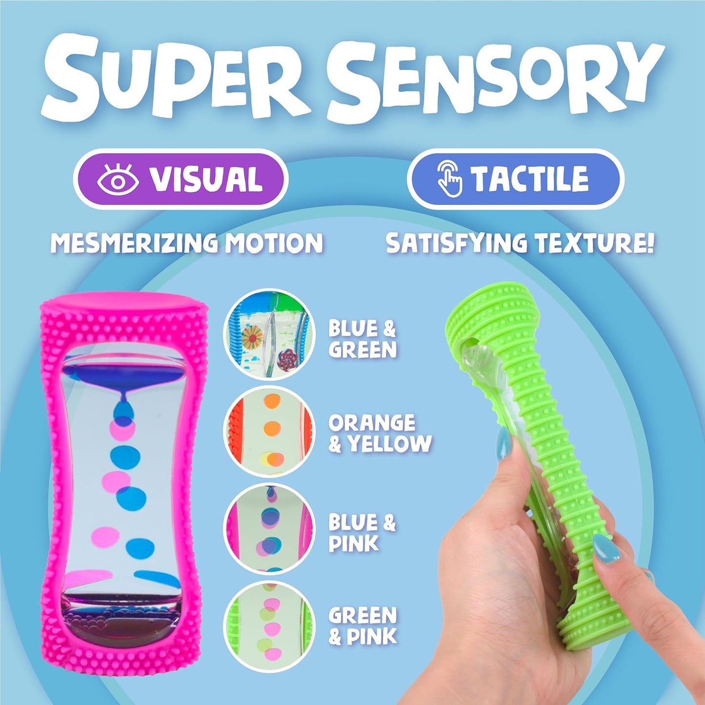 BUNMO Liquid Motion Bubbler with Sensory Texture - Liquid Timer - Bubble Timer - Liquid Motion Sensory Toys for Autism, Calming & Sensory Exploration - Kid Sensory Bottles Tubes - Large 4 Pack