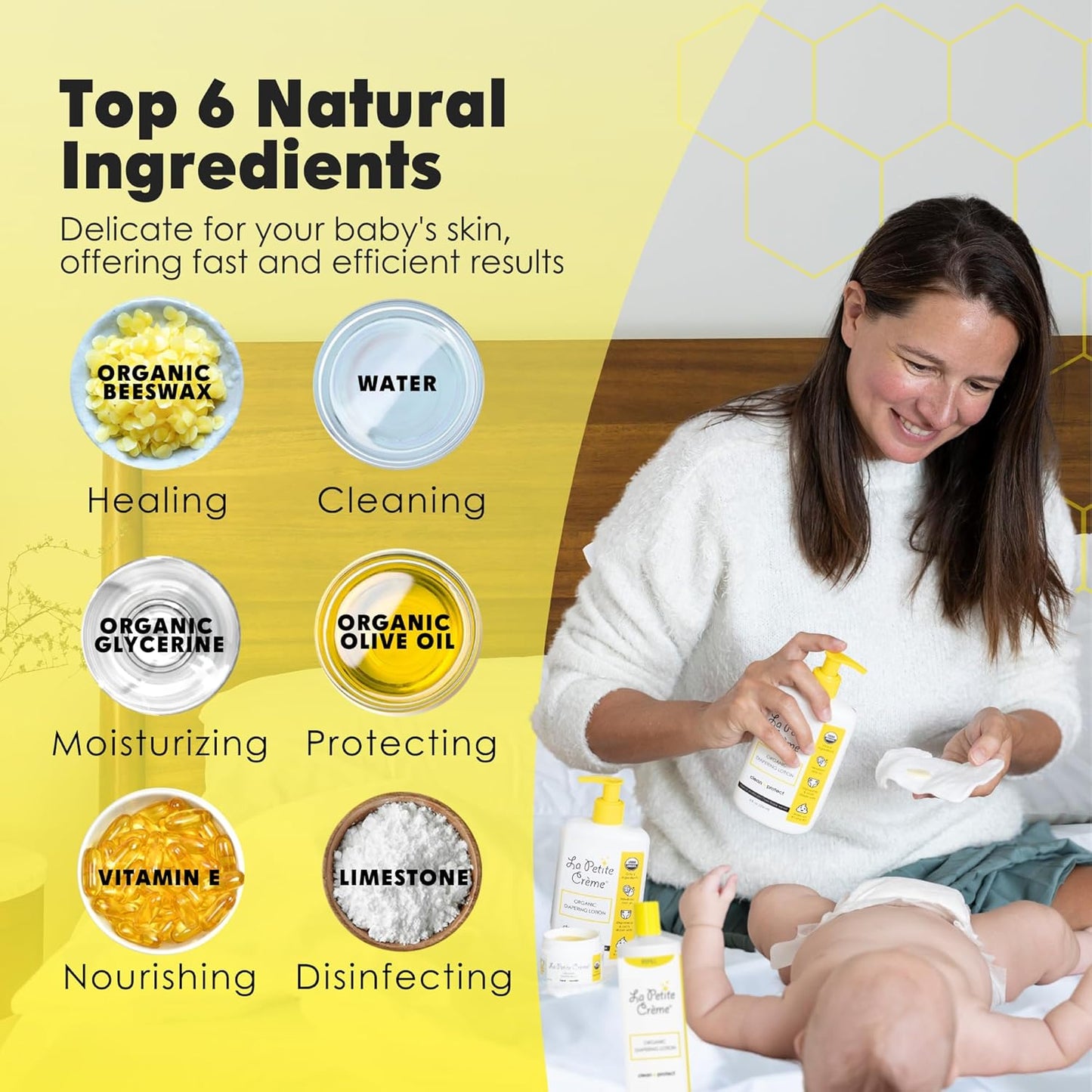 La Petite Creme French Premium Diapering Lotion - Diaper Cream Alternative to Baby Wipes - Gentle Moisturizer & Skin Cleanser with USDA Certified Organic Ingredients - Baby Essentials (20 oz)