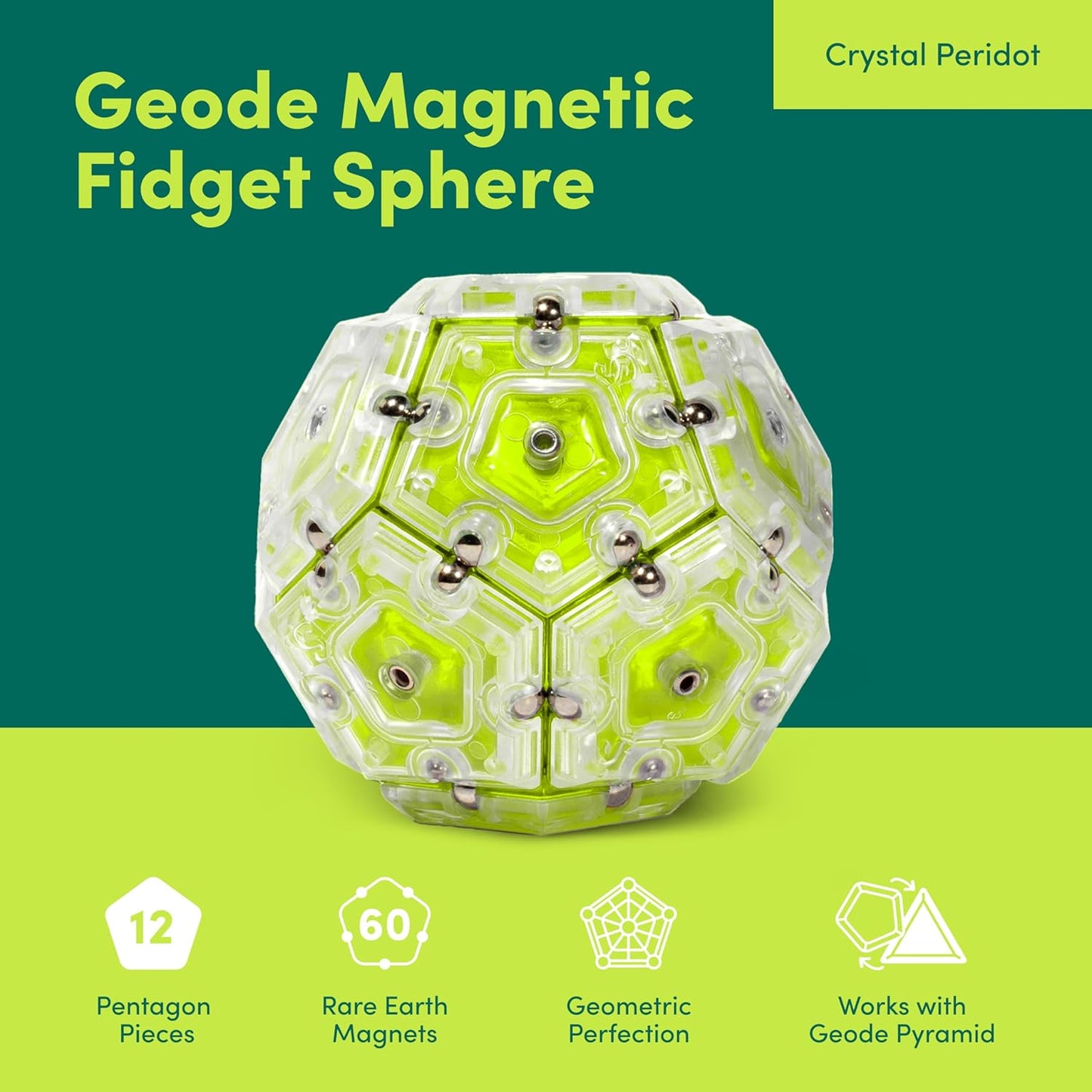 Speks Geode Sphere Magnetic Fidget Toy for Adults | Quiet Adult Sensory Toy for Stress Relief & Anxiety, Office Desk Toy & Top Gadget Gift Idea | Peridot, 12-Piece Set