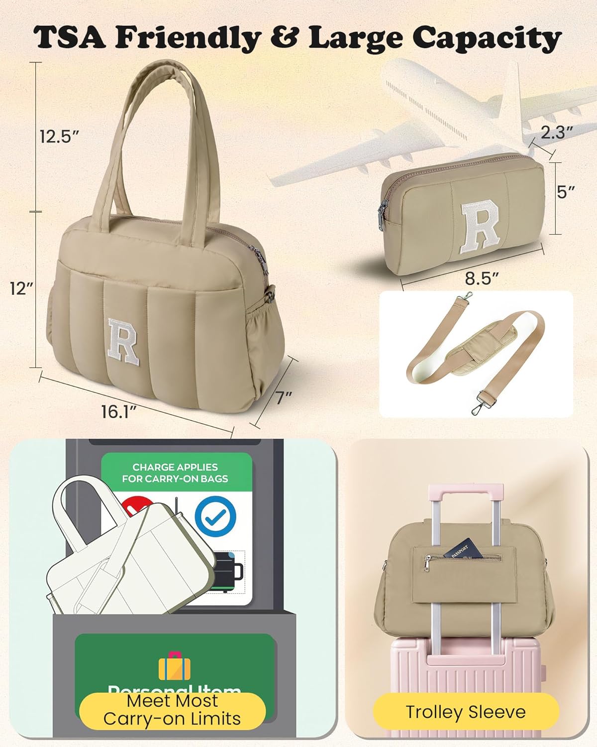 Gifts for Teenagers-Monogram Duffle Bag, Weekender Bags for Women，Overnight Bag with Wet Pocket，Lightweight Travel Bags Personalized Gym Tote with Makeup Pouch