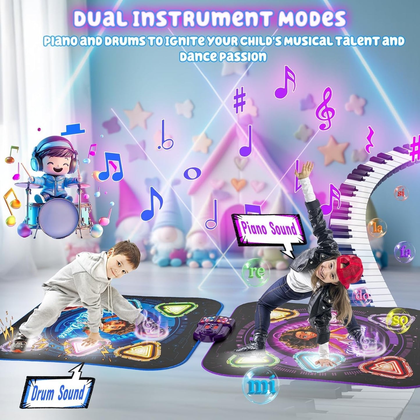 Dance Mat, 2025 Rechargeable Light-Up 2-Player Opposing Dance Pad with Bluetooth, 12-Button Music Dancing Toy, Christmas Birthday Gift for 3-12 Year Old Boys Girls