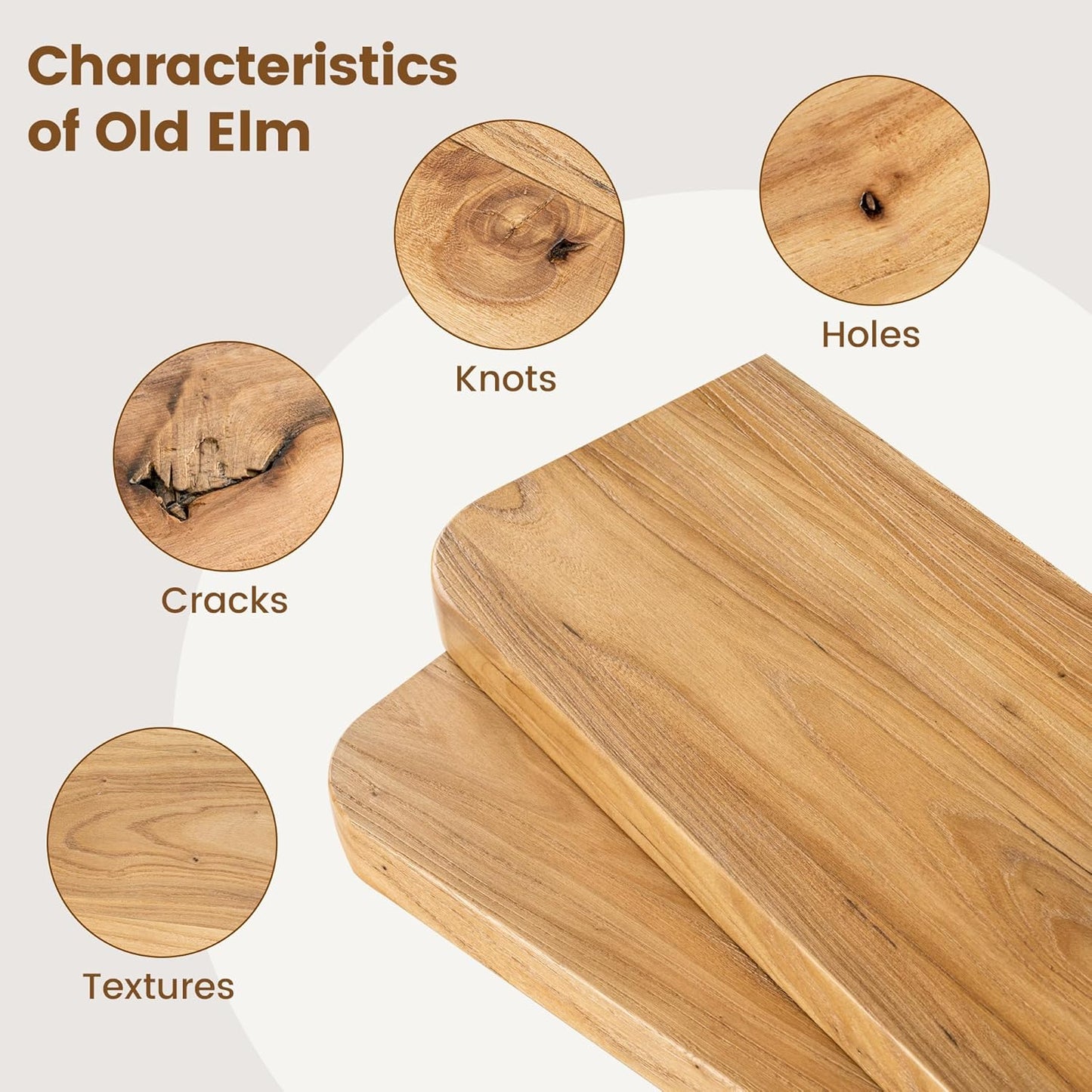 Rustic Elm Wood Floating Shelves for Wall, Round Edge 24"W x 9.2"D x 1.37"H, Set of 2 with Invisible Bracket, Wall Mounted Storage Shelves for Living Room Bedroom Kitchen Bathroom Decor, Natural