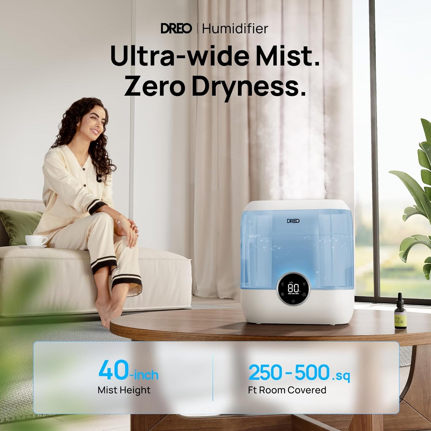 Dreo Smart Humidifiers for Bedroom, 6L Top Fill Supersized Cool Mist Humidifier for Large Room, 60 Hour Runtime, Quiet Ultrasonic Humidifiers for Plants, Baby, Indoor, Home, Night Light, Blue
