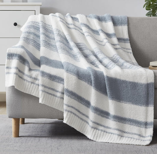 WRENGONGE Grey Blue Throw Blanket, 60x80 Soft Cozy Striped Throw Blankets for Couch, Sofa, Bed, Travel, Lightweight Fluffy Warm Plush Decorative Blankets for Women, Men,Kids Gift