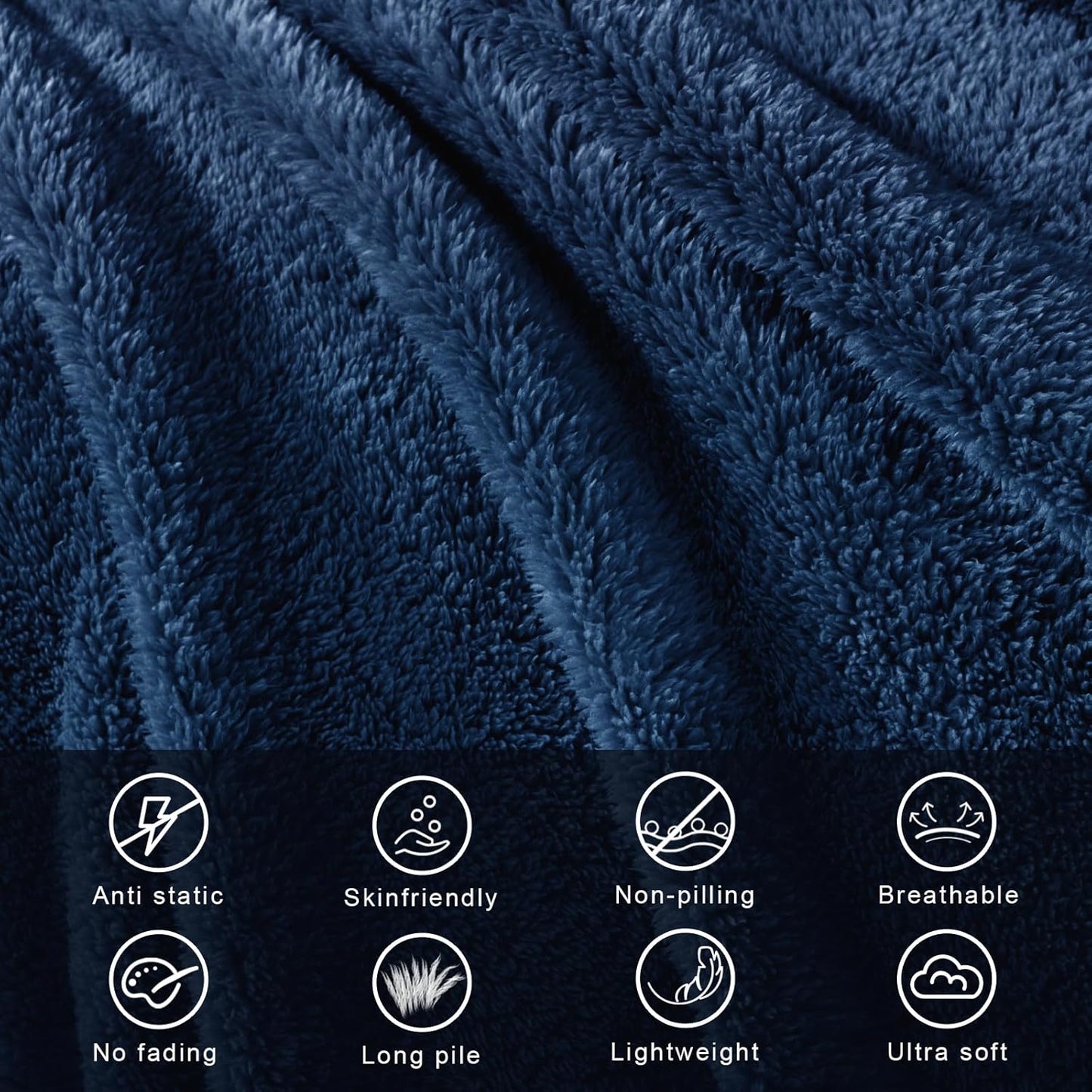 Exclusivo Mezcla Soft Fleece Throw Blanket for Couch, Super Soft Velvet Plush Bed Blanket, Fuzzy Cozy and Warm for All Seasons, 50x60 Inches, Navy Blue