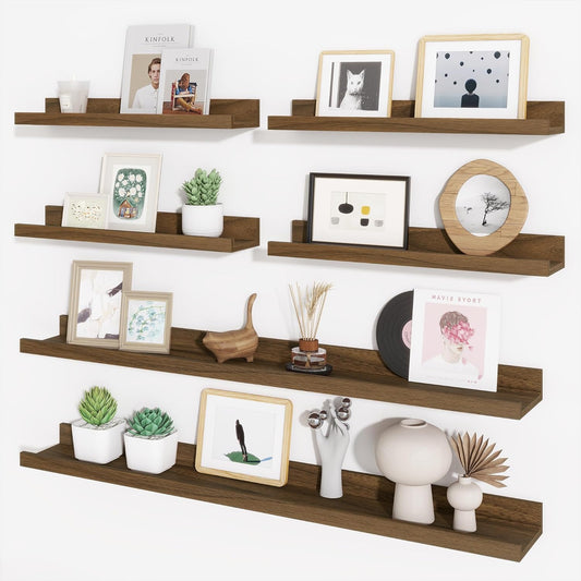 Axeman Picture Ledge Shelf, Floating Shelves for Wall Decor Storage Set of 6, 36 inch Floating Wall Mounted Shelves, Wall Shelves with Lip for Living Room, Bedroom, Nursery, Bathroom, Kitchen, Walnut