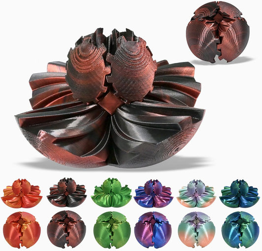 3D Printed Gear Ball, Gear Sphere Fidget Toy Stress Relif Toy for ADHD, Anxiety Relaxing Toy for Adults at work/study/travel, Twist Red Black
