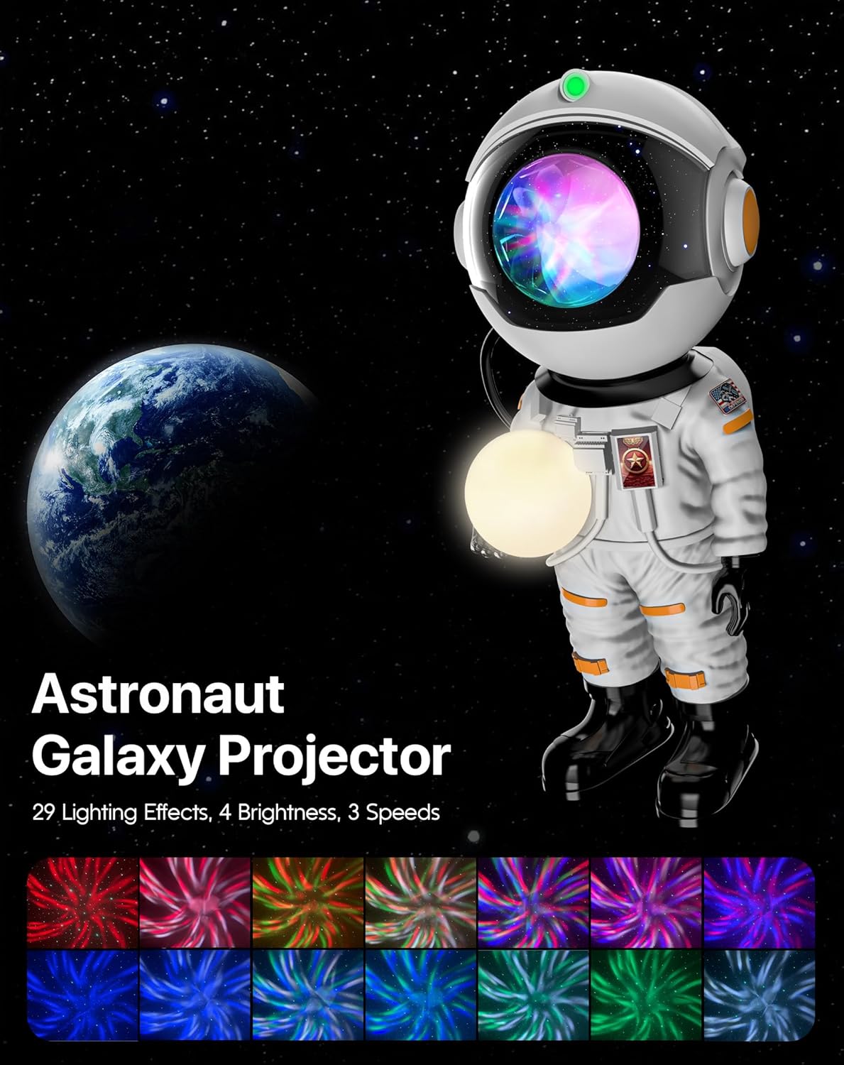 Rossetta Astronaut Galaxy Projector, Star Projector for Bedroom Bluetooth Speaker White Noise Night Light, Galaxy Light Projector with Remote Control and Timer for Kids, Adult, Party, Gifts