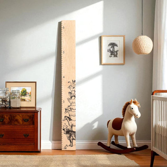 Wooden Growth Chart – Kids Height Chart, Wall Measurement for Kids, Height Chart for Wall, Growth Ruler for Children – Farm Animals, Natural - 63" x 6.7"