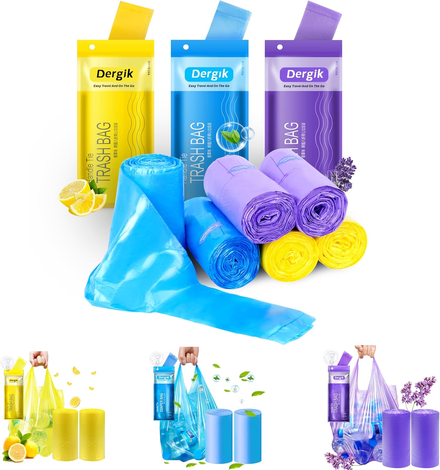 Large Adult Diaper Disposal Bags (18’’x23’’), 288 pcs Value Pack, Scented, Elderly Waste Diaper Disposable Bags, Baby Dirty Diapers Poop Trash Bags, Sanitary Product Disposal,Colorful