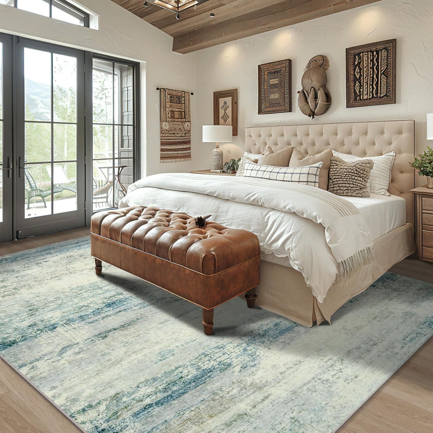 10x14 Area Rugs for Living Room: Soft Abstract Large Area Rug Non-Shedding Anti-Skid Stain Resistant Indoor Floor Modern Washable Rugs for Bedroom Dining Room Nursery Farmhouse Home Office-Blue/Gray