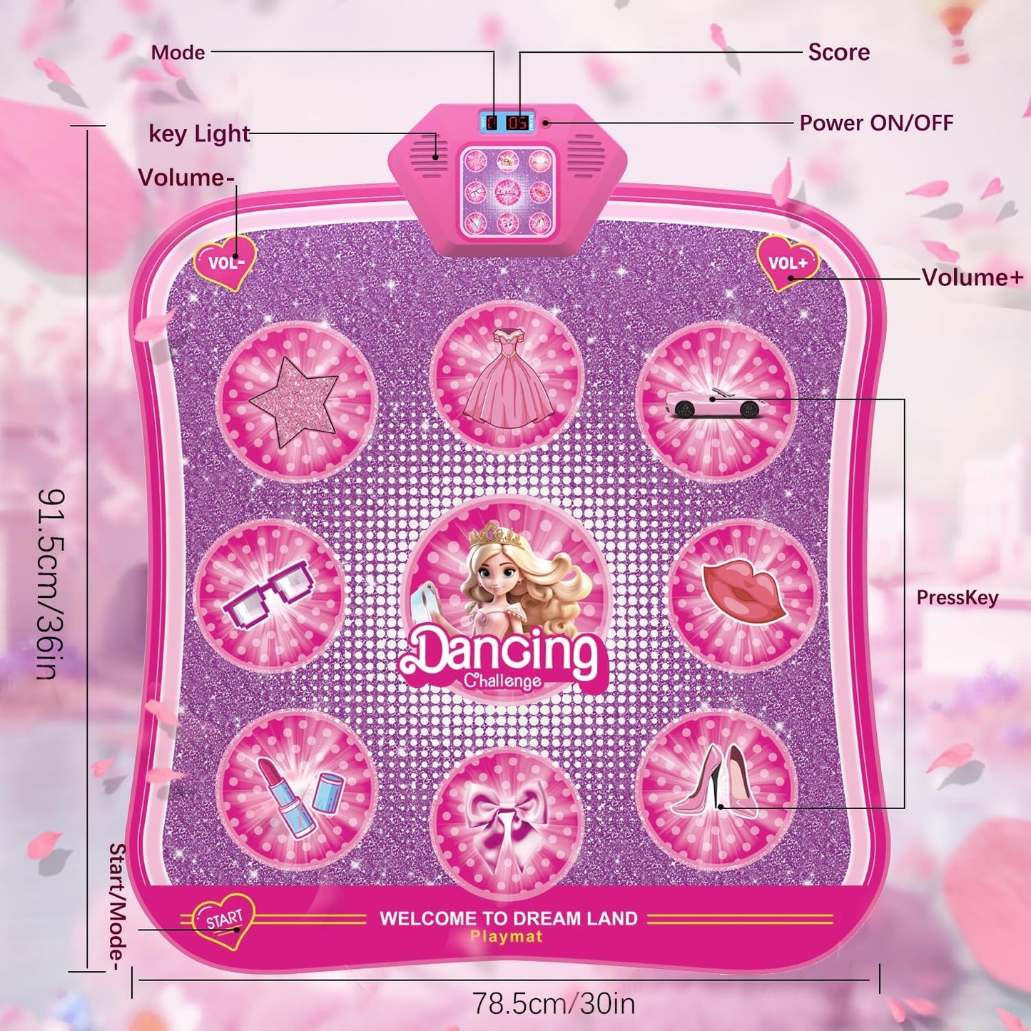 Princess Dance Mat Toy Gift - Popular Light Up Dancing Mat for Toddlers Kids Girls Ages 3 4 5 6 7 8 9 10 11 12 Year Old Christmas Party Presents Floor Mat Electronic Games Exercise Dance Pad