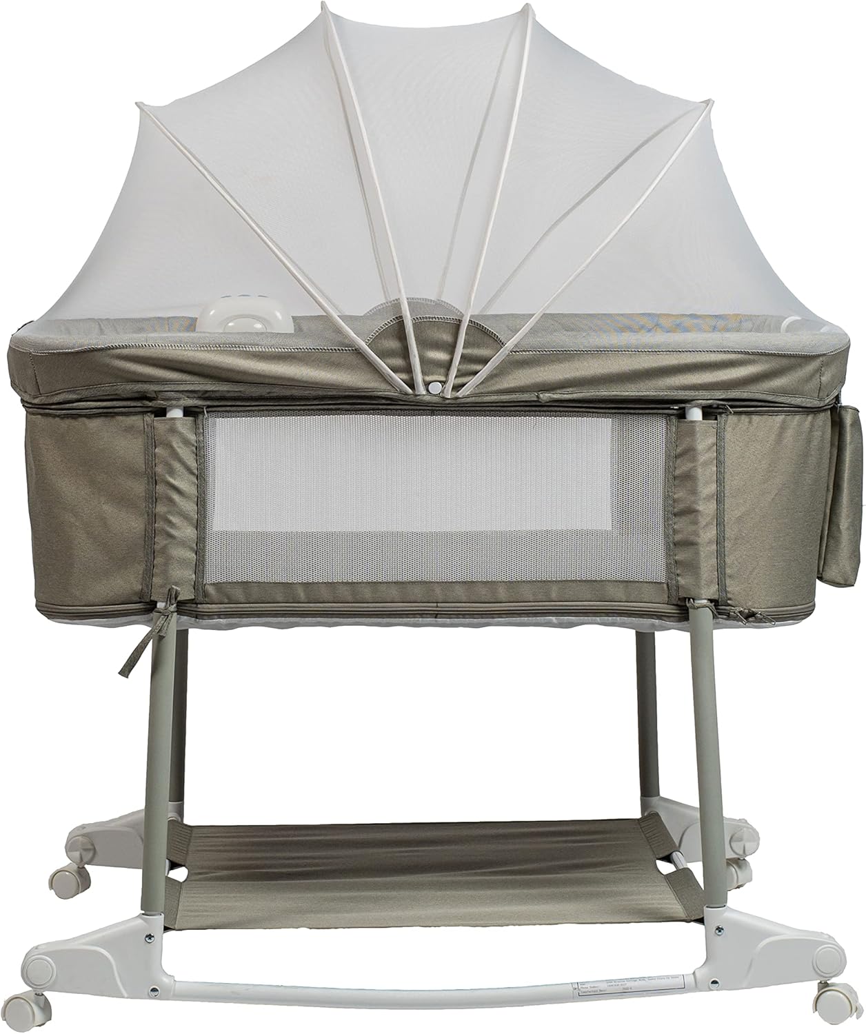 Newborn Portable Bassinet on Wheels for Baby 3 in 1 Bedside Sleeper Rocking Crib Playard with Breathable Mesh Cover Detachable Mosquito Net and Music Box Multi Mode(Light Grey)