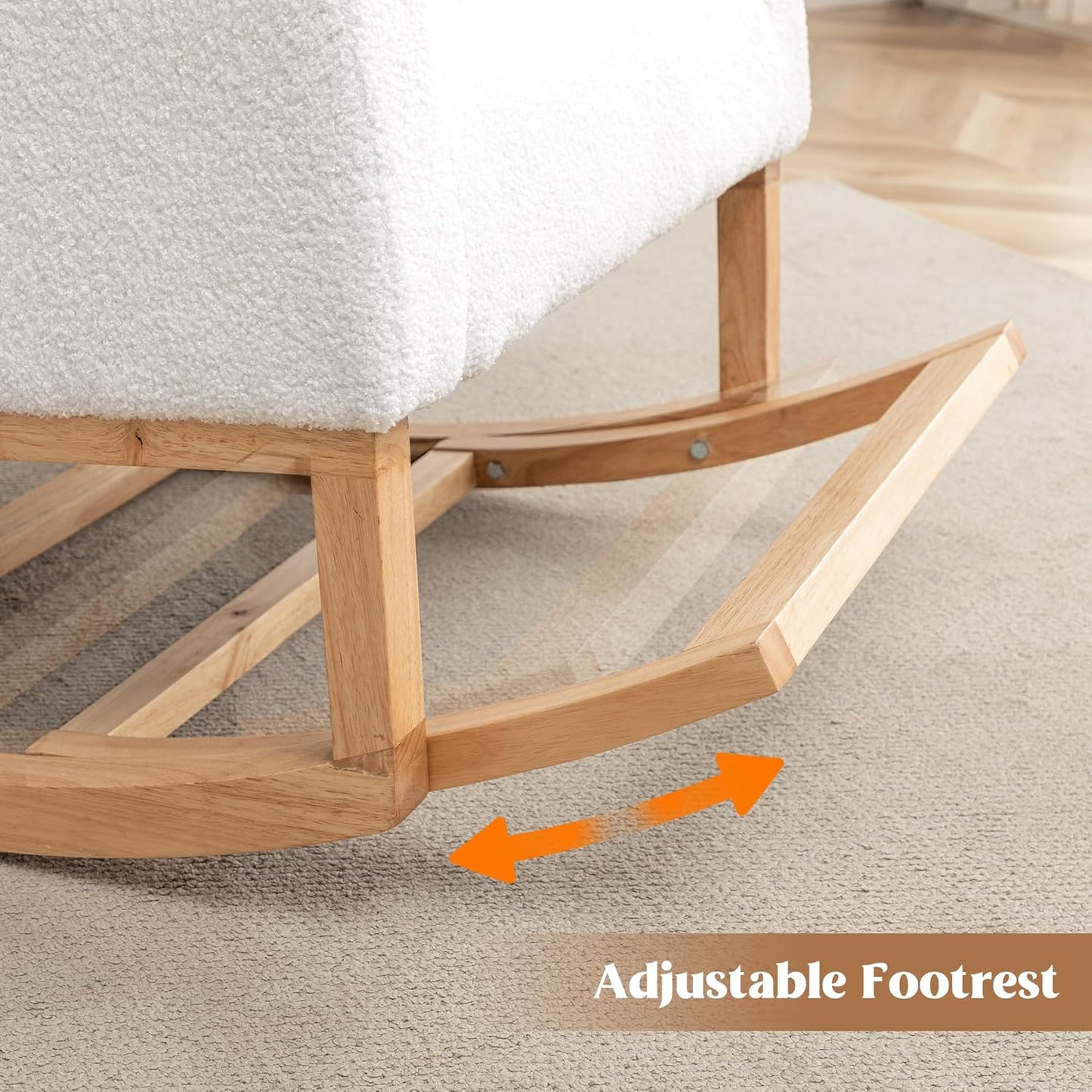 Rocking Chair Nursery, Nursing Rocking Chairs for Mom Nursery, Comfy Wingback Glider Rocking Armchair with Foot Rest and Side Pocket for Nursery Living Room Bedroom, Teddy White