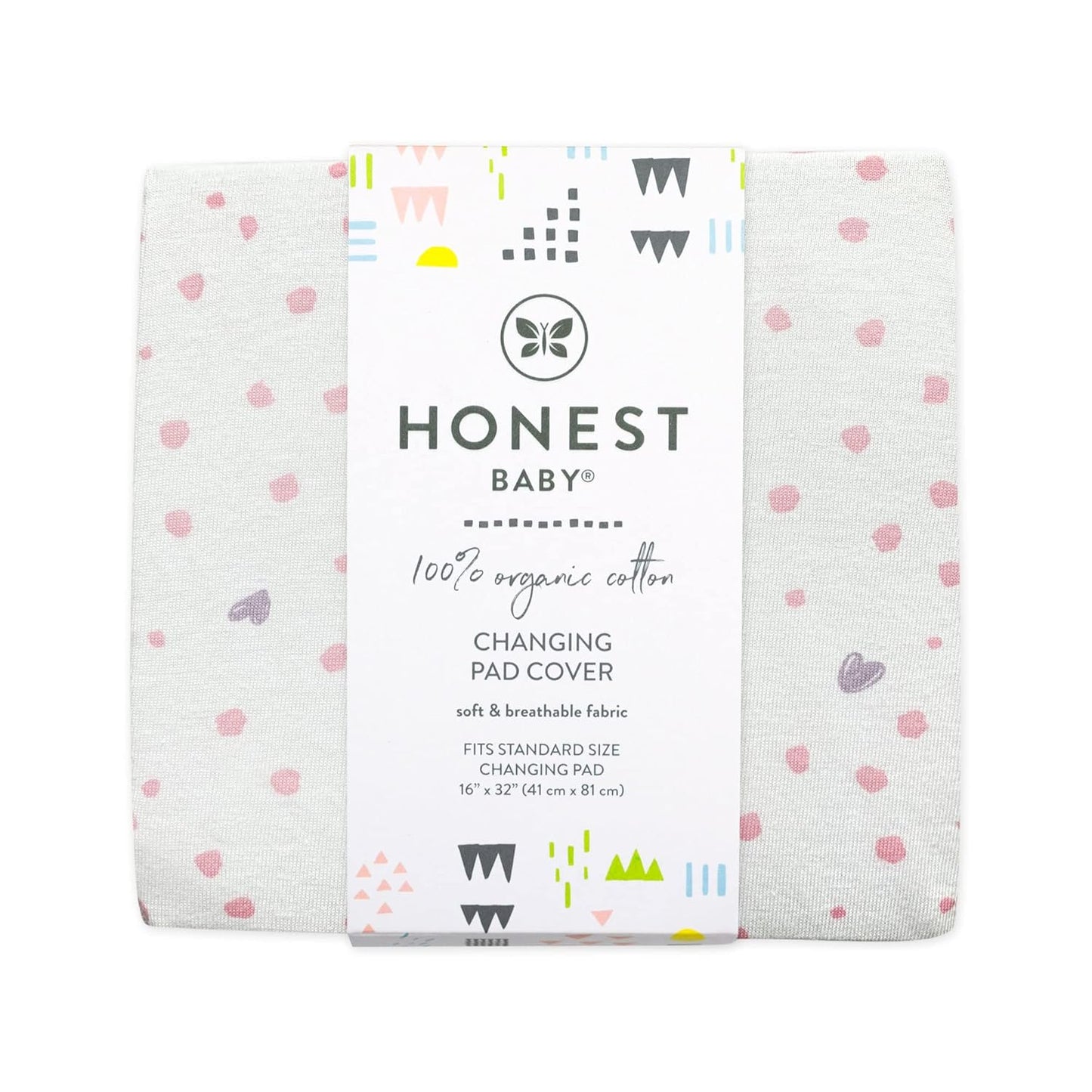 HonestBaby Organic Cotton Changing Pad Covers (Set of Two), Love Dot, One Size