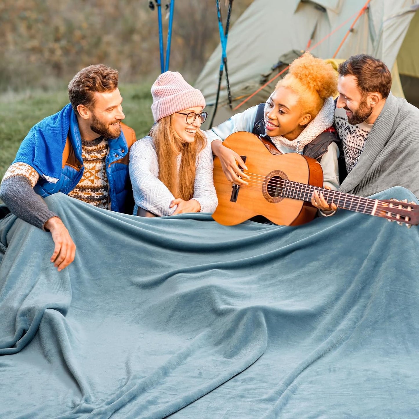 PHF Oversized King Fleece Blanket 120"x120", No Shed No Pilling Big Soft Blanket, Extra Large 10'x 10' Lightweight for Bed, Sofa Travel and Camping, Suitable for All Season, Dusty Blue