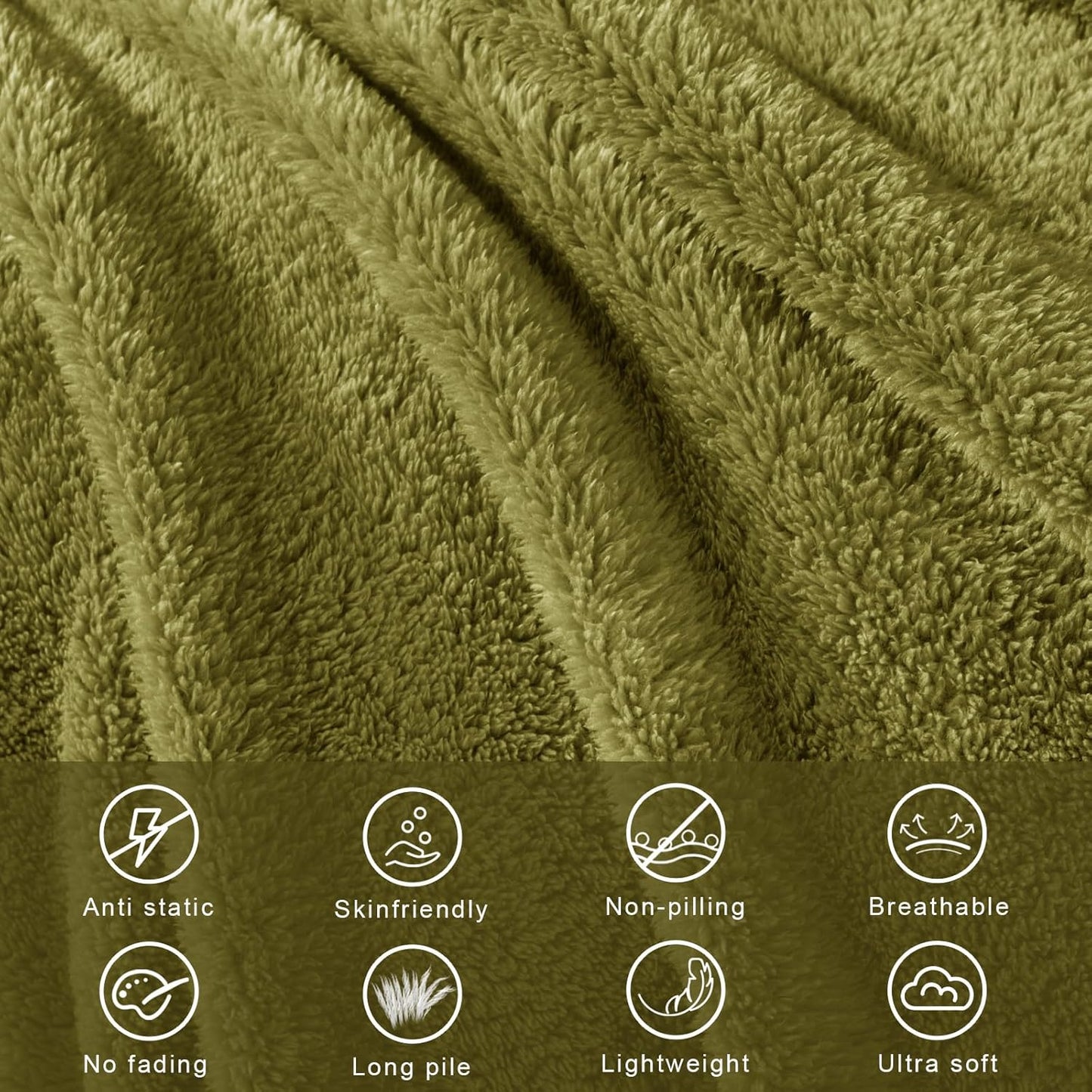 Exclusivo Mezcla King Size Flannel Fleece Blanket, Super Soft Velvet Plush Bed Blanket, Fuzzy Cozy and Warm for All Seasons, 90x104 Inches, Olive Green