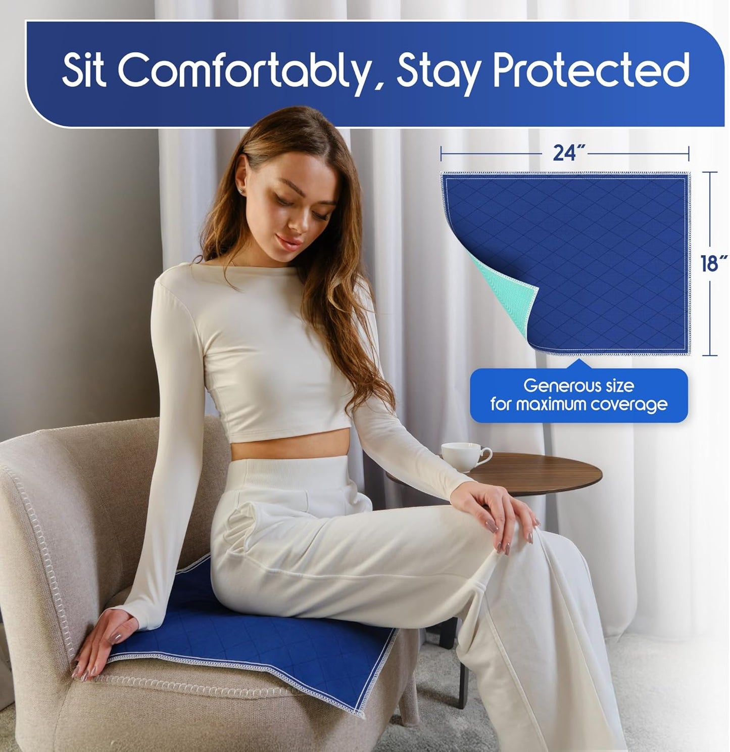 Inspire Waterproof Chair Pad, Dark Colored to Hide Stains, 18 x 24 – Quilted, for Incontinence Washable, for Adults and Kids Reusable Underpad