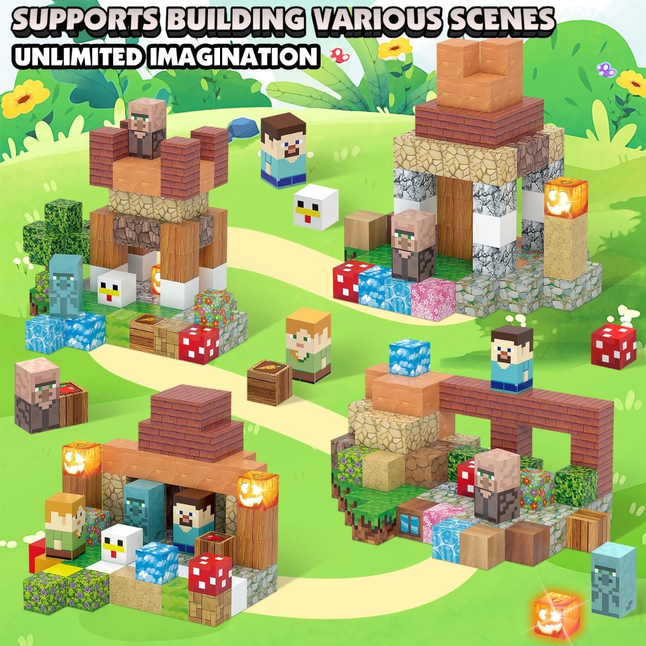 Magnetic Blocks Toy Building Set for Kids 3+, Light Up Magnetic Building Blocks, 3D Construction Build Toys STEM Sensory Magnet Cubes Christmas Birthday Present