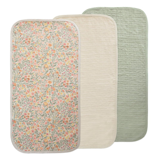 mushie Waterproof Changing Pad Liners | 100% Organic Cotton | Set of 3 (Pastel Blooms Combo)