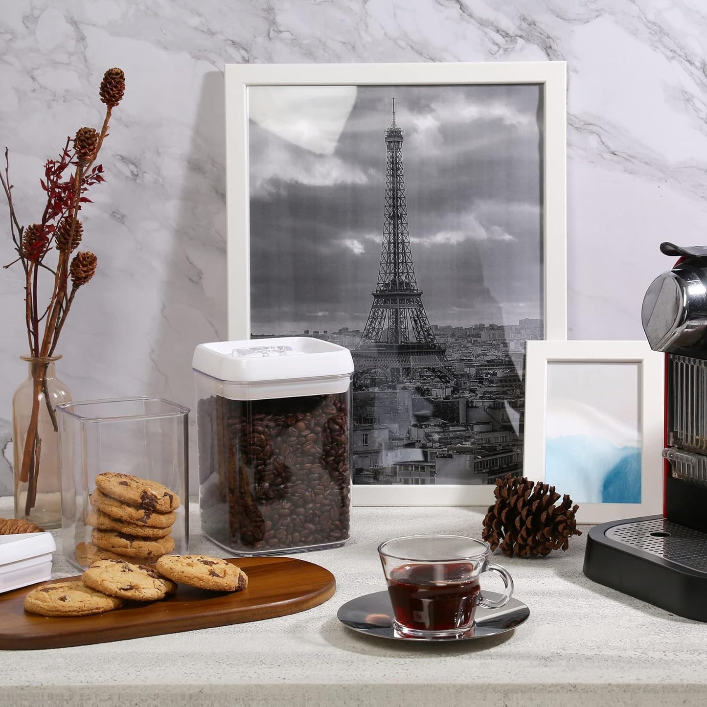 Felli Flip Tite Food Storage Containers With Lid 5" LARGE Airtight Ring Lock Flip Top, Square Acrylic Canister Jar for Rice Sugar Flour Protein Powder, Kitchen Pantry Organizer, Gift Set (1.8qt)