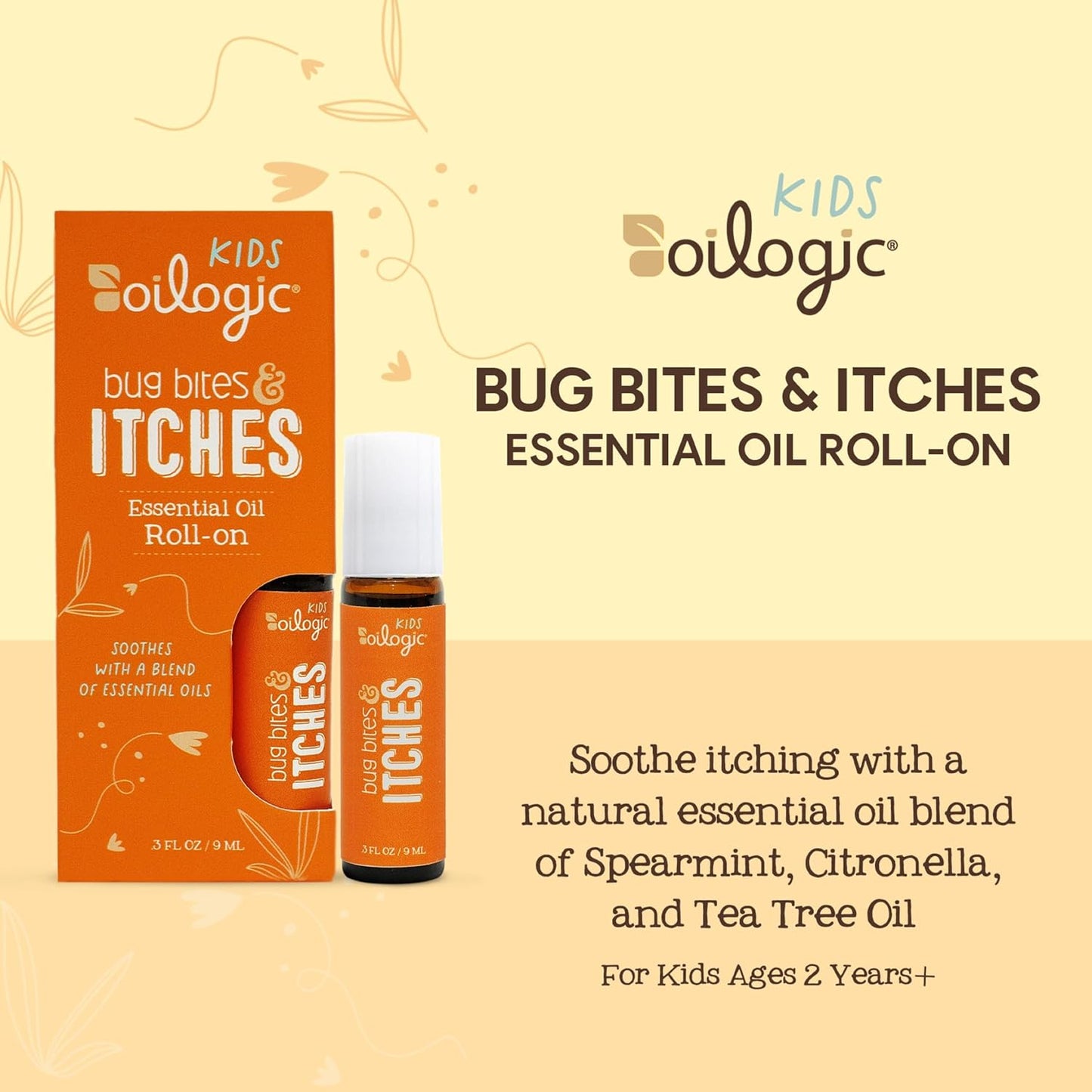 Oilogic Bug Bite Itch Roll-On Essential Oil for Kids - 100% Pure Essential Oils for Soothing Skin - Gentle, Kids-Safe Formula for Toddlers & Children, Indoor & Outdoor Use, 9ml