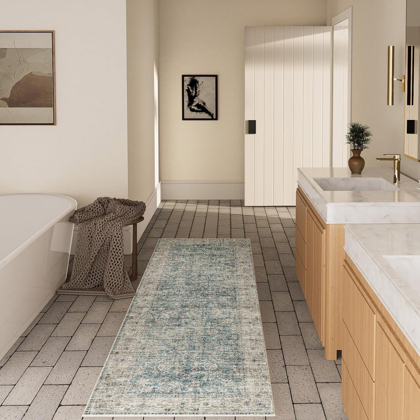 Washable Kitchen Rug Runners for Hallways: 2'x10' Bedroom Rug with Non Slip Backing Low-Pile Soft Indoor Floor Carpet Runner for Indoor Entryway Hallways Kitchen Laundry Room Farmhouse