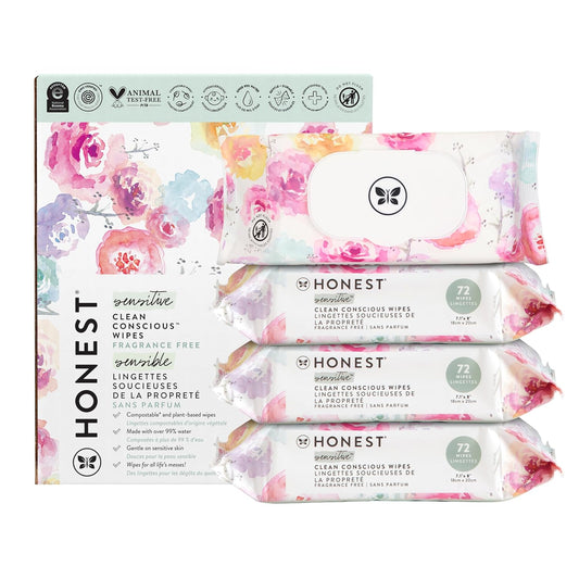 The Honest Company Clean Conscious Multi-Use Wipes | Hypoallergenic + Unscented for Sensitive Skin | Over 99% Water, Compostable, Plant Based, Baby Wipes | Rose Blossom, 288 Count