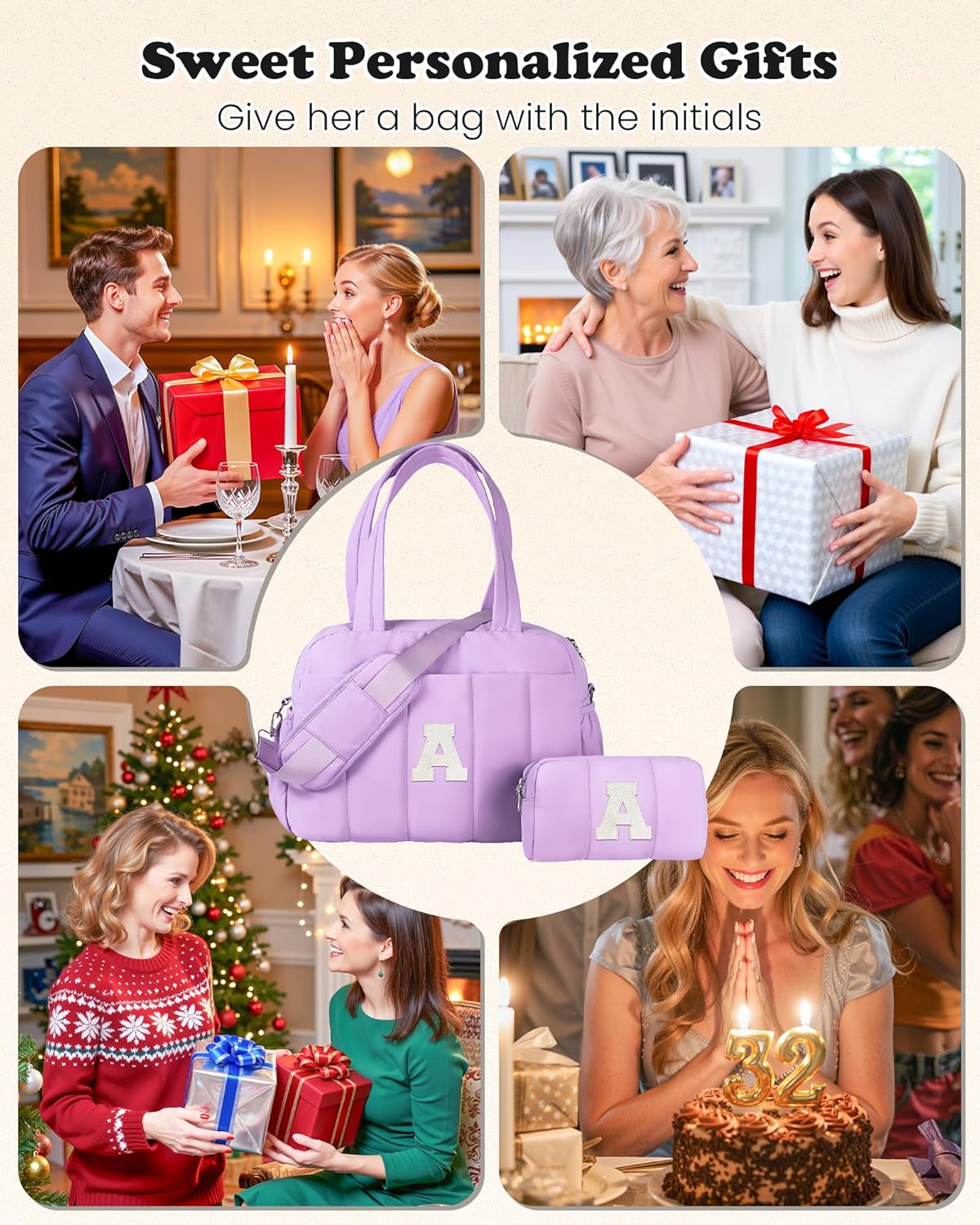 Initial Duffle Bag, Carry On Bags for Women，Granddaughter Gifts-Overnight Bag with Wet Pocket，Lightweight Travel Bags Personalized Gym Tote with Makeup Pouch