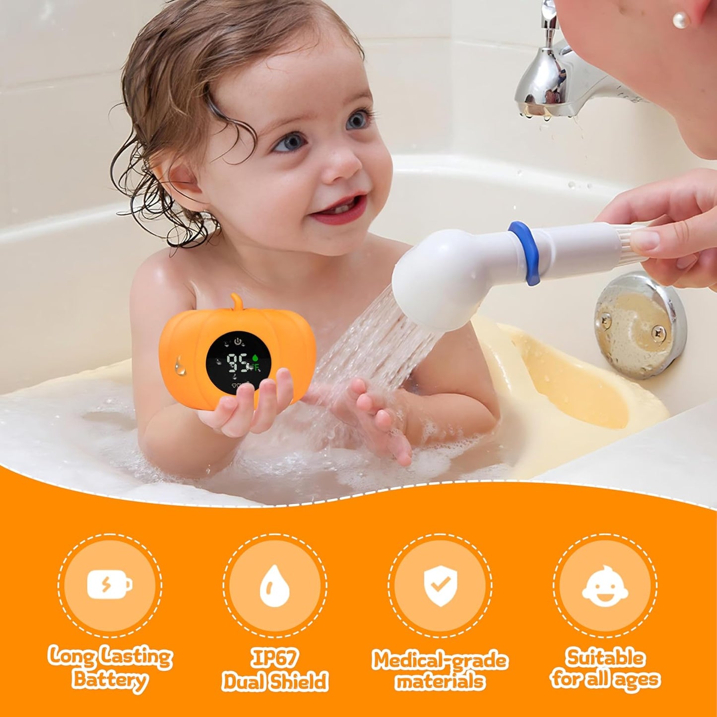 TKY Baby Bath Thermometer with Floating Toys - Digital Water & Room Temperature Monitor, Rechargeable Thermometer with Alerts for Newborn Bath Essentials, Infant Safety