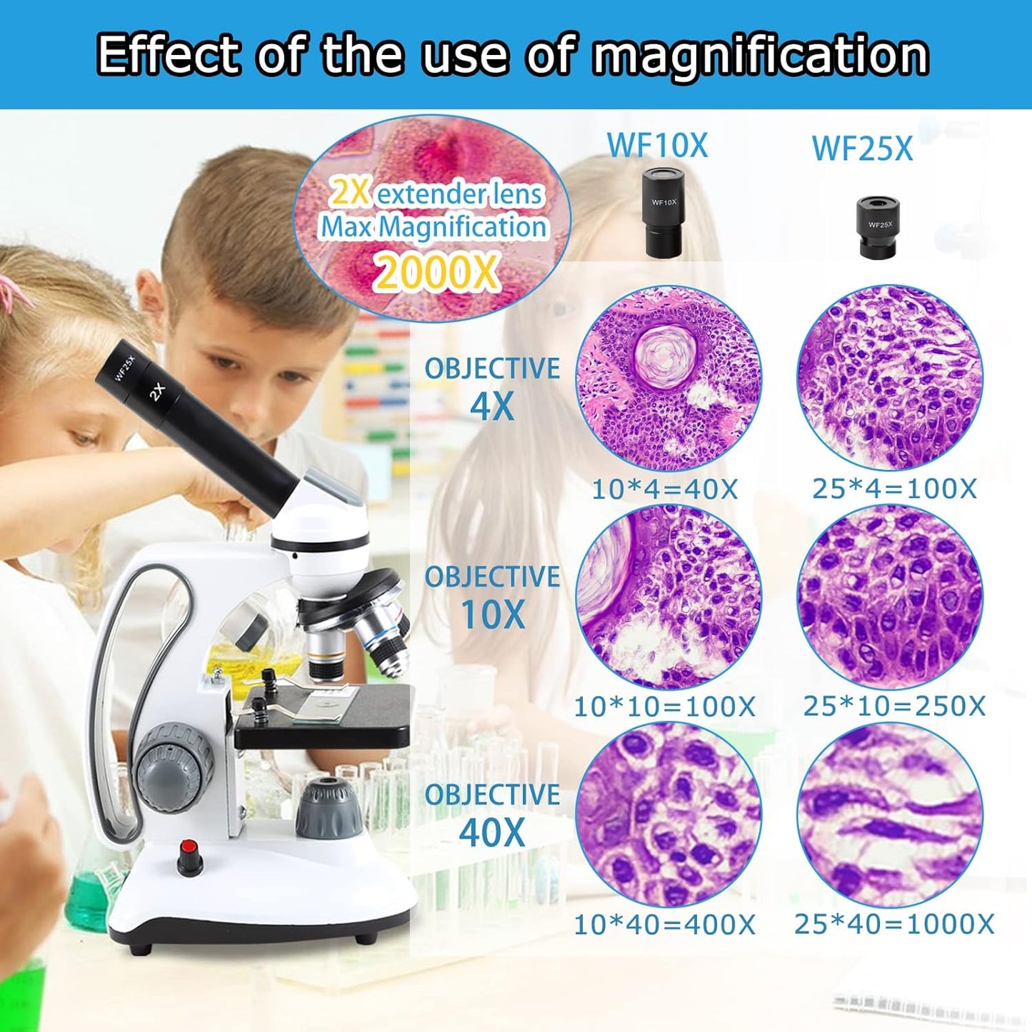 40X-2000X Microscopes for Kids Students Adults, with Microscope Prepared Slides 30p, Microscope Accessories, Phone Adapter, Microscopes for School Laboratory Home Education