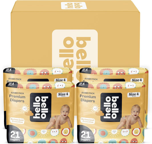 Hello Bello Premium Diapers Size 4, 84 Count Disposable, Extra-Absorbent, and Hypoallergenic Baby Diapers with Snug and Comfort Fit, Sunnyside Up Pattern Value Pack