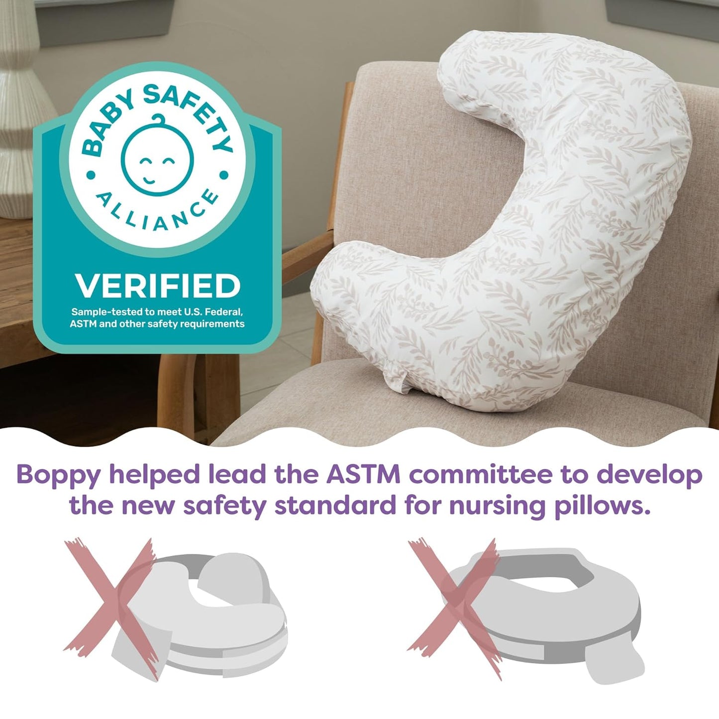 Boppy Nursing Pillow - Ergonomic Bottle & Breastfeeding Pillow, Higher, Firmer & Larger, Water-Repellent with Washable Organic Cotton Cover, Baby Safety Alliance Verified - Green Cut Out Leaves
